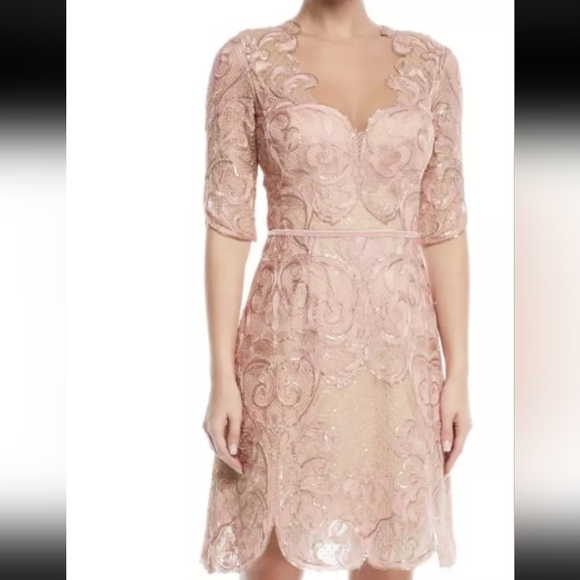 Marchesa Notte Blush Pink Lace Embroidered Dress New Tags Sz 6 - Picture 1 of 16